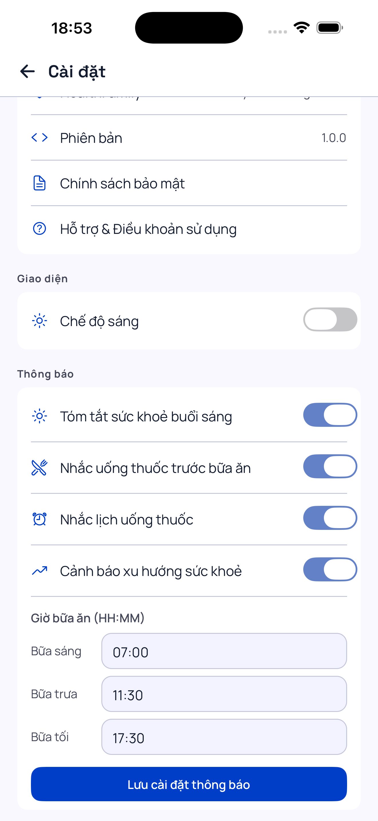 Cài đặt thông báo